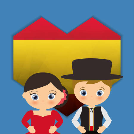 Spanish boy and girl icon. Spain europe travel and landmark theme. Colorful design. Vector illustrationのイラスト素材