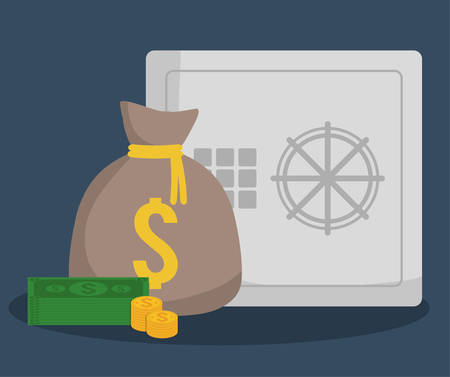 Money bag bills coins and strongbox icon. Money financial item commerce market and payment theme. Colorful design. Vector illustrationのイラスト素材