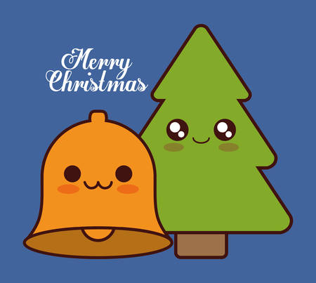 Kawaii pine tree icon. Christmas season decoration and celebration theme. Colorful design. Vector illustrationのイラスト素材