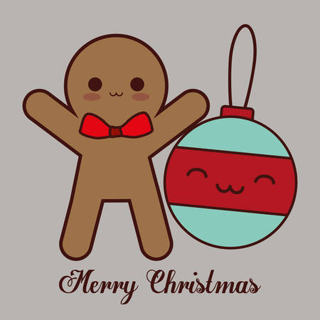 Kawaii sphere and coockie icon. Christmas season decoration and celebration theme. Colorful design. Vector illustrationのイラスト素材