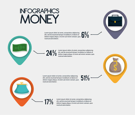Bag suitcase and bill. Infographic Money financial item commerce market and payment theme. Silhouette design. Vector illustrationのイラスト素材