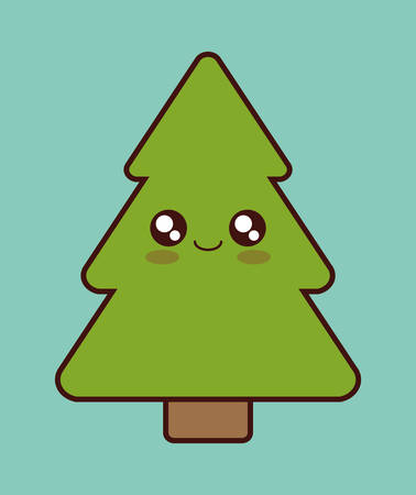 Kawaii pine tree icon. Christmas season decoration and celebration theme. Vector illustrationのイラスト素材