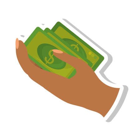 hand human with bills money dollar isolated icon vector illustration designのイラスト素材