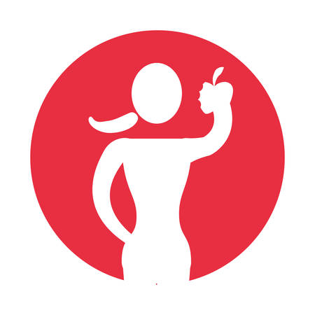 woman silhouette apple eat fruit vector illustrationのイラスト素材