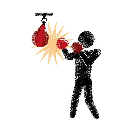 drawing colored silhouette boxer punching pear sport vector illustrationのイラスト素材