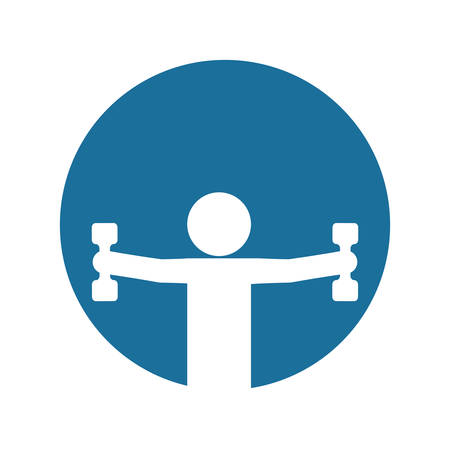 silhouette fitness man weight dumbbell blue background vector illustrationのイラスト素材