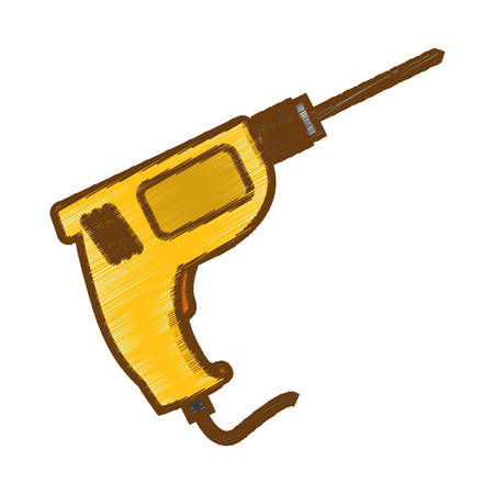 yellow drill icon over white background. repair tools concept. draw and sketch design. vector illustrationのイラスト素材