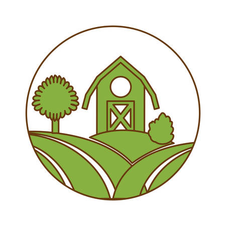 button with farm barn icon over white background. colorful design. vector illustrationのイラスト素材