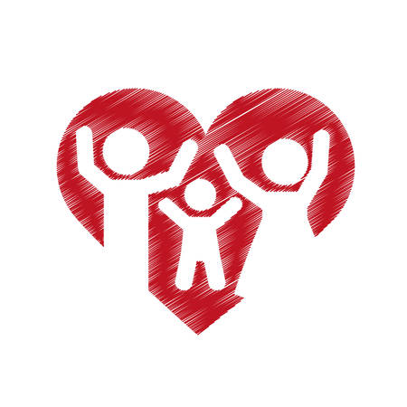 red heart with family of parents and kids over white background. colorful and sketch design. vector illustrationのイラスト素材