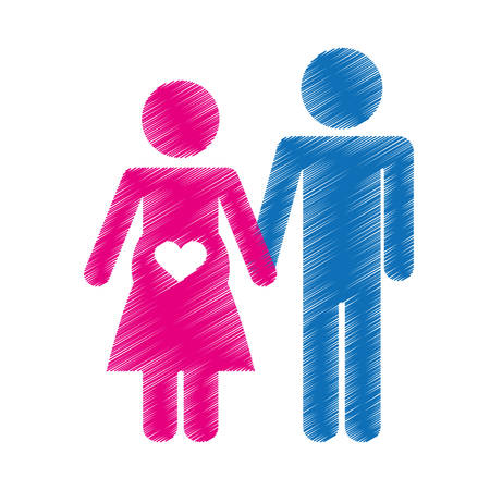 happy couple waiting a baby over white background. colorful and sketch design. vector illustrationのイラスト素材