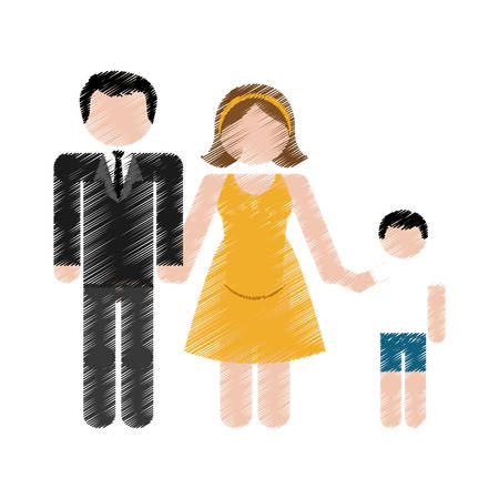 family of parents and kid over white background. colorful and sketch design. vector illustrationのイラスト素材