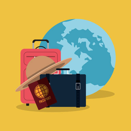 travel vacation world passport suitcase hat vector illustration eps 10のイラスト素材