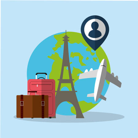 travel world plane luggage paris pin map vector illustration eps 10のイラスト素材
