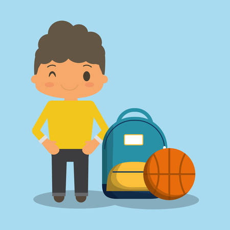 cartoon boy yellow tshirt bag and ball vector illustration eps 10のイラスト素材