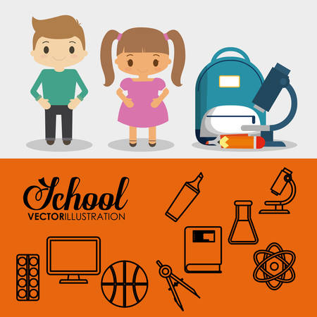 cartoon pupils school bag pencil utensils banner vector illustration eps 10のイラスト素材