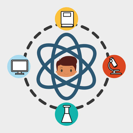 boy school student molecule laboratory book vector illustration eps 10のイラスト素材