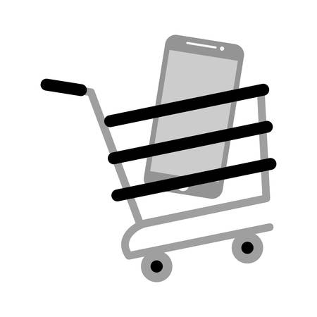 shopping cart online mobile phone screen gray color vector illustration eps 10のイラスト素材