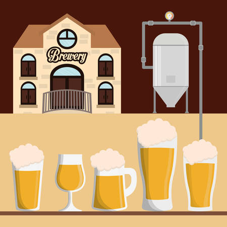 brewery building beer various glasses foam vector illustration eps 10のイラスト素材