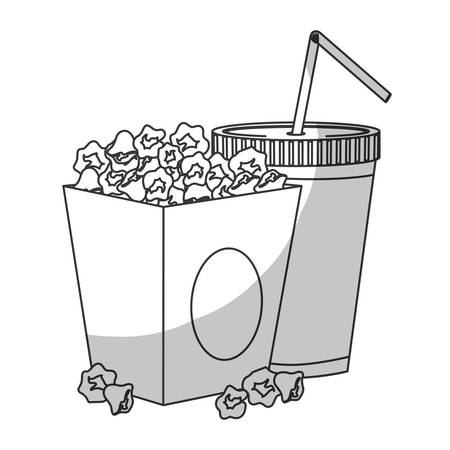 box with pop corn and soft drink icon over white background. vector illustrationのイラスト素材