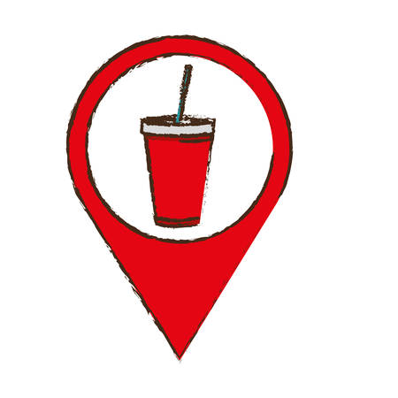 pin with soda drink disposable cup with straw icon over white background. colorful design. vector illustrationのイラスト素材