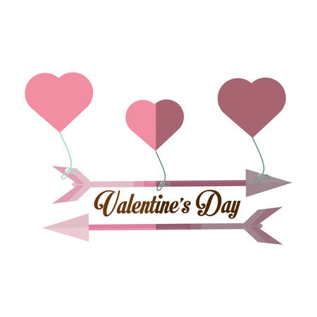happy valentines day card arrow hanging hearts shadow vector illustration eps 10のイラスト素材