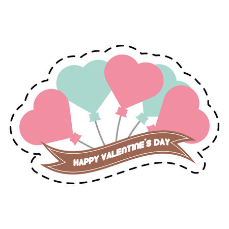 happy valentine day card balloons heart and ribbon cut line vector illustration eps 10のイラスト素材