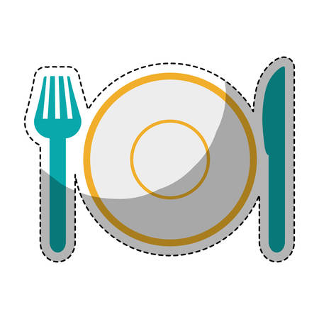 plate, fork and knife icons over white background. colorful design. vector illustrationのイラスト素材