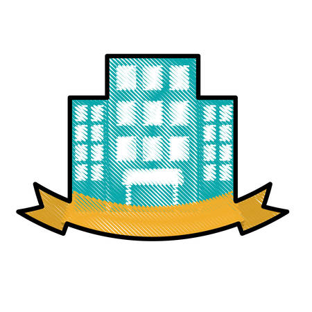 hotel building icon with decorative ribbon over white background. colorful design. vector illustrationのイラスト素材