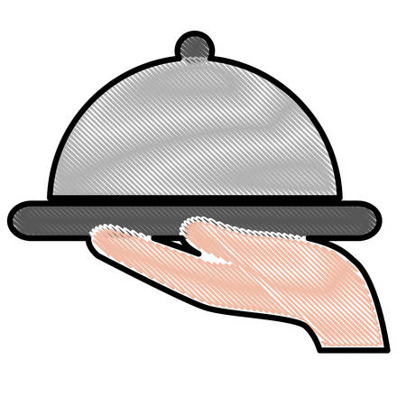 hand with platter icon over white background. hotel services concept. colorful design. vector illustrationのイラスト素材