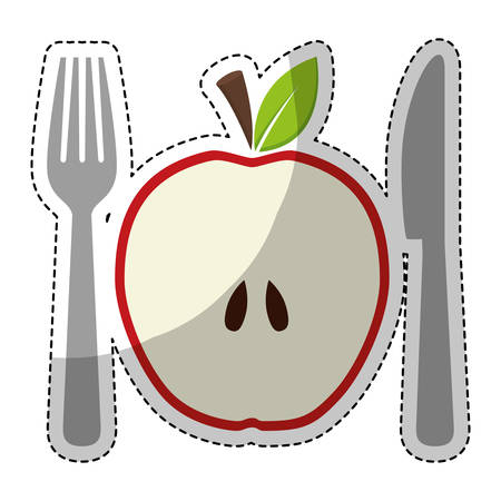 Slice of apple fruit in heart shape over white background. colorful design. vector illustrationのイラスト素材
