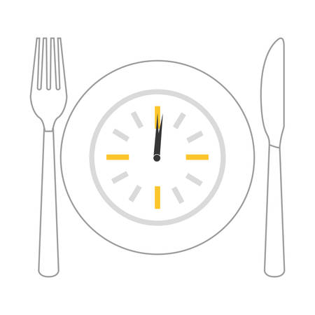 knife and fork with plate with clock icon over white background. vector illustrationのイラスト素材