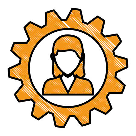woman and  gear wheel  icon over white background. colorful design. vector illustrationのイラスト素材
