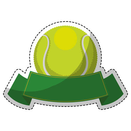 decorative ribbon and tennis ball icon over white background. sport equipment concept. colorful design. vector illustrationのイラスト素材