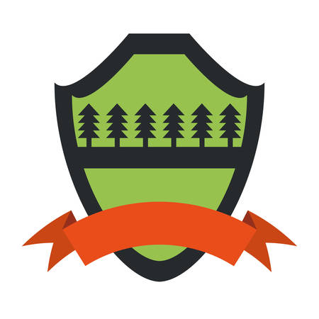 shield protection forest pine orange ribbon green background vector illustration eps 10のイラスト素材