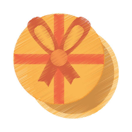 drawing gift box round with red bow ribbon vector illustration eps 10のイラスト素材