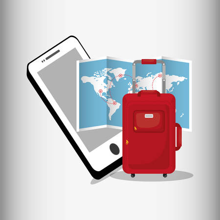 travel smartphone map red suitcase vector illustration eps 10のイラスト素材