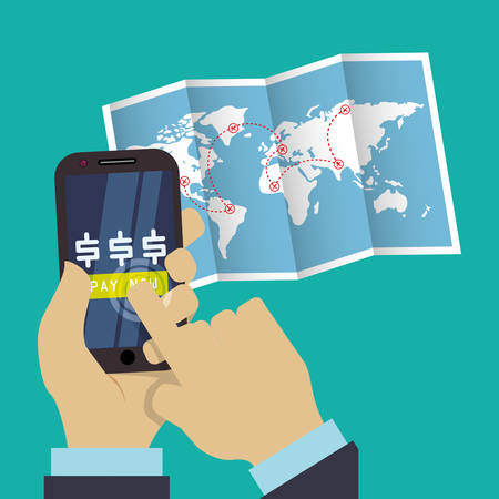 travel smartphone digital payment map world vector illustration eps 10のイラスト素材