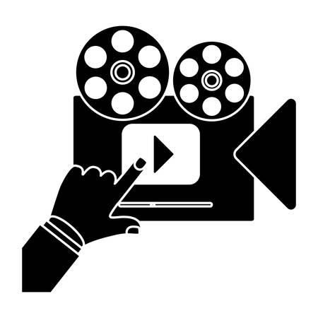 old movie film camera with video player icon over white background. entertainment and technology design. vector illustrationのイラスト素材