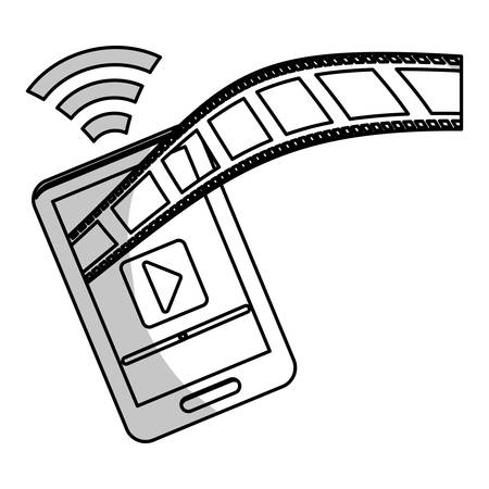 smartphone and film strip icon over white background. entertainment and technology design. vector illustrationのイラスト素材