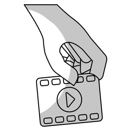 hand with video player with play button over white background. entertainment and technology design. vector illustrationのイラスト素材