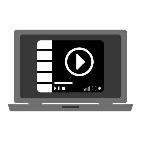 laptop computer with video player button on screen over white background. entertainment and technology design. vector illustrationのイラスト素材