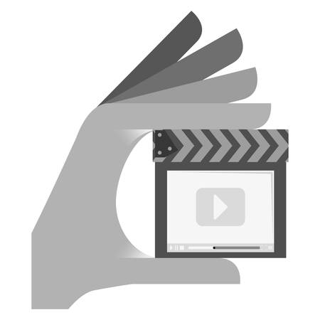 hand with clapboard with play button over white background. entertainment and technology design. vector illustrationのイラスト素材