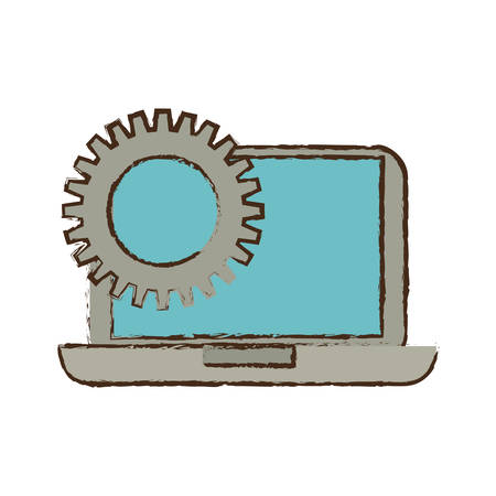 drawing laptop technology gears work vector illustration eps 10のイラスト素材