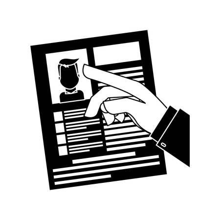 hand with curriculum vitae page over white background. human resources design. vector illustrationのイラスト素材