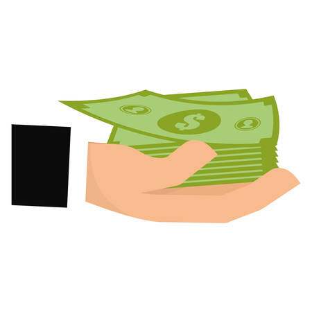hands with money bills over white background. colorful design. vector illustrationのイラスト素材