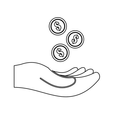 hand with money coins over white background. vector illustrationのイラスト素材