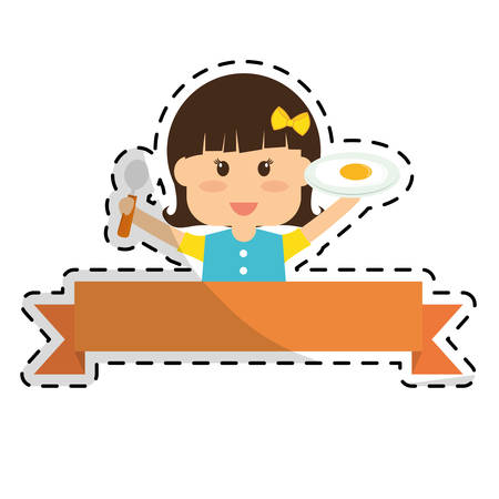 young child and healthy eating related emblem with blank banner vector illustration designのイラスト素材