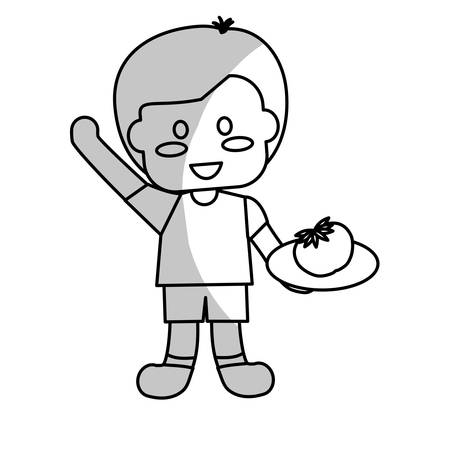 happy child with healthy eating related icons image grey and white vector illustration designのイラスト素材