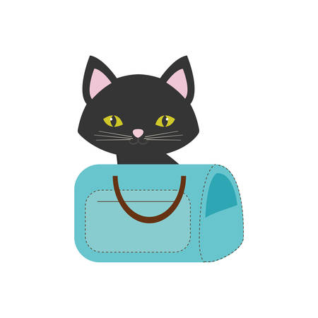 cat pink ears green eyes blue pet carrier bag travel vector illustration eps 10のイラスト素材