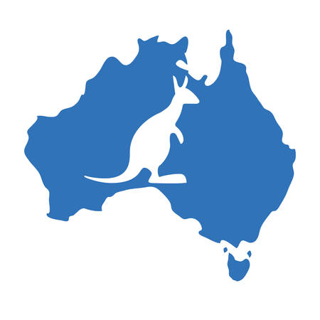blue map australia with silhouette kangaroo vector illustrationのイラスト素材
